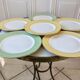 Set of 4 flat plates Saint-Amand pastel yellow and almond green 60s