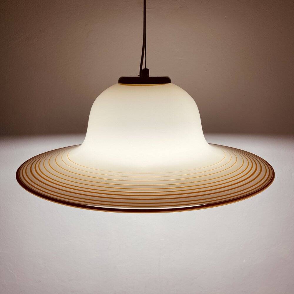 Beige suspended glass lamp Murano mid-century by De Majo, Venice, Italy, 1970s.