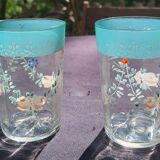2 bohemian fine green enameled glasses