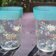 2 verres émaillés fine verte bohème