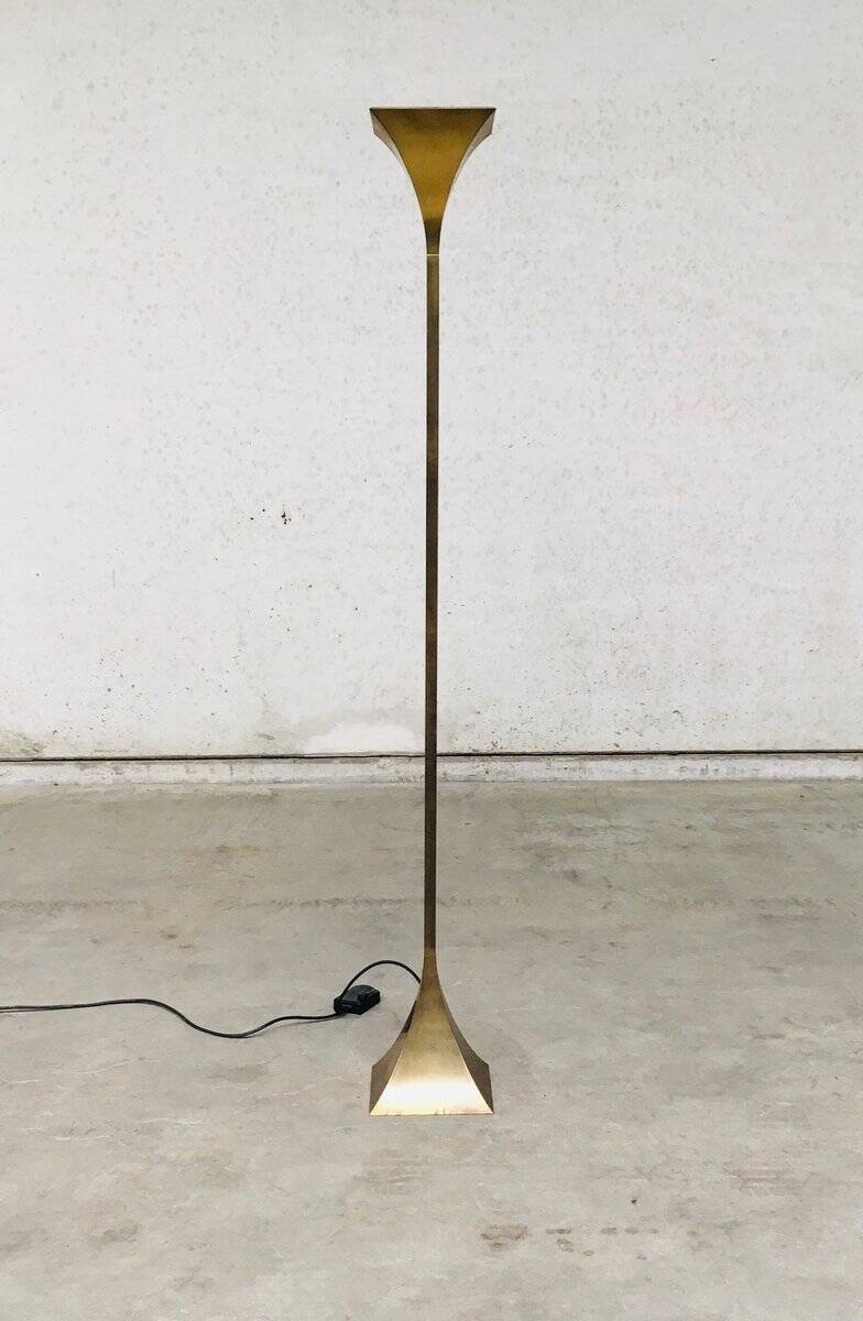 Postmodern Design Brass Fluted Torchiere Floor Lamp by Relco, Italy, 1980s