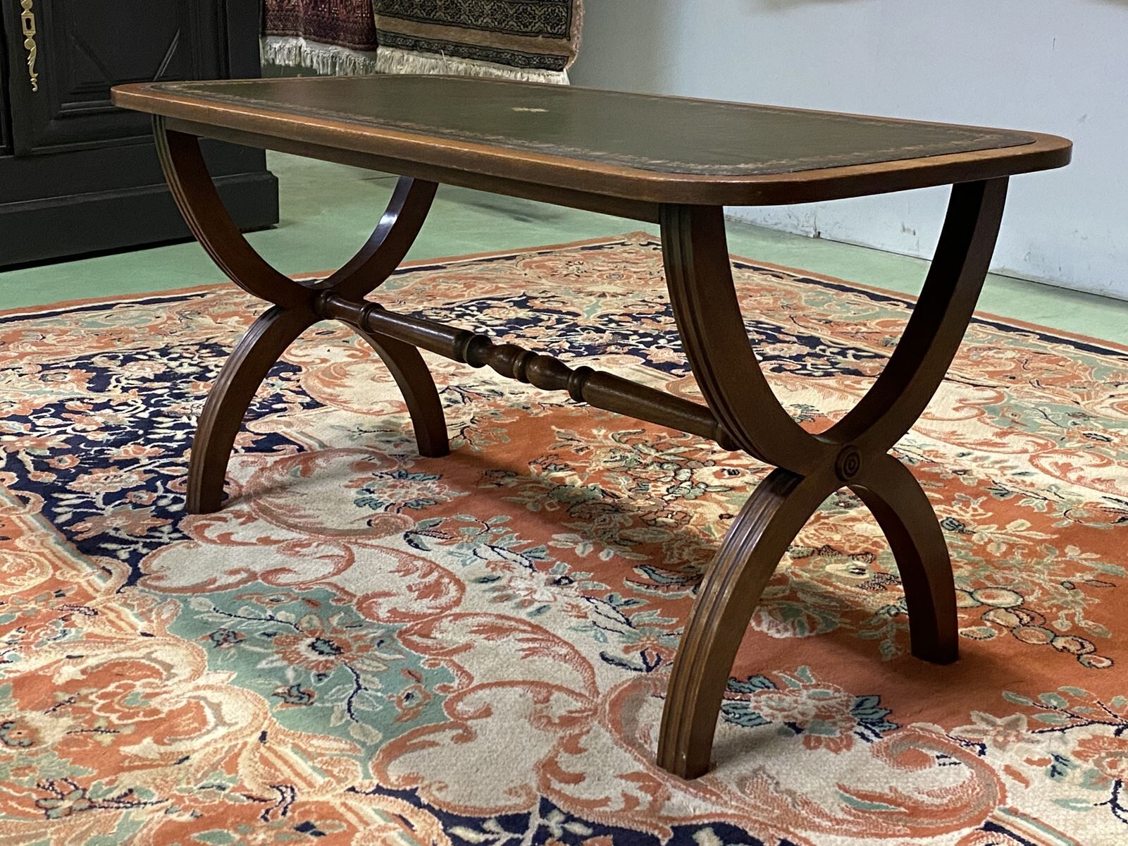 Mahogany coffee table and leather top