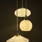 Vintage white glass triple globe suspension from Clichy and opaline.