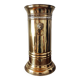 Vintage brass umbrella stand with lion decoration.
