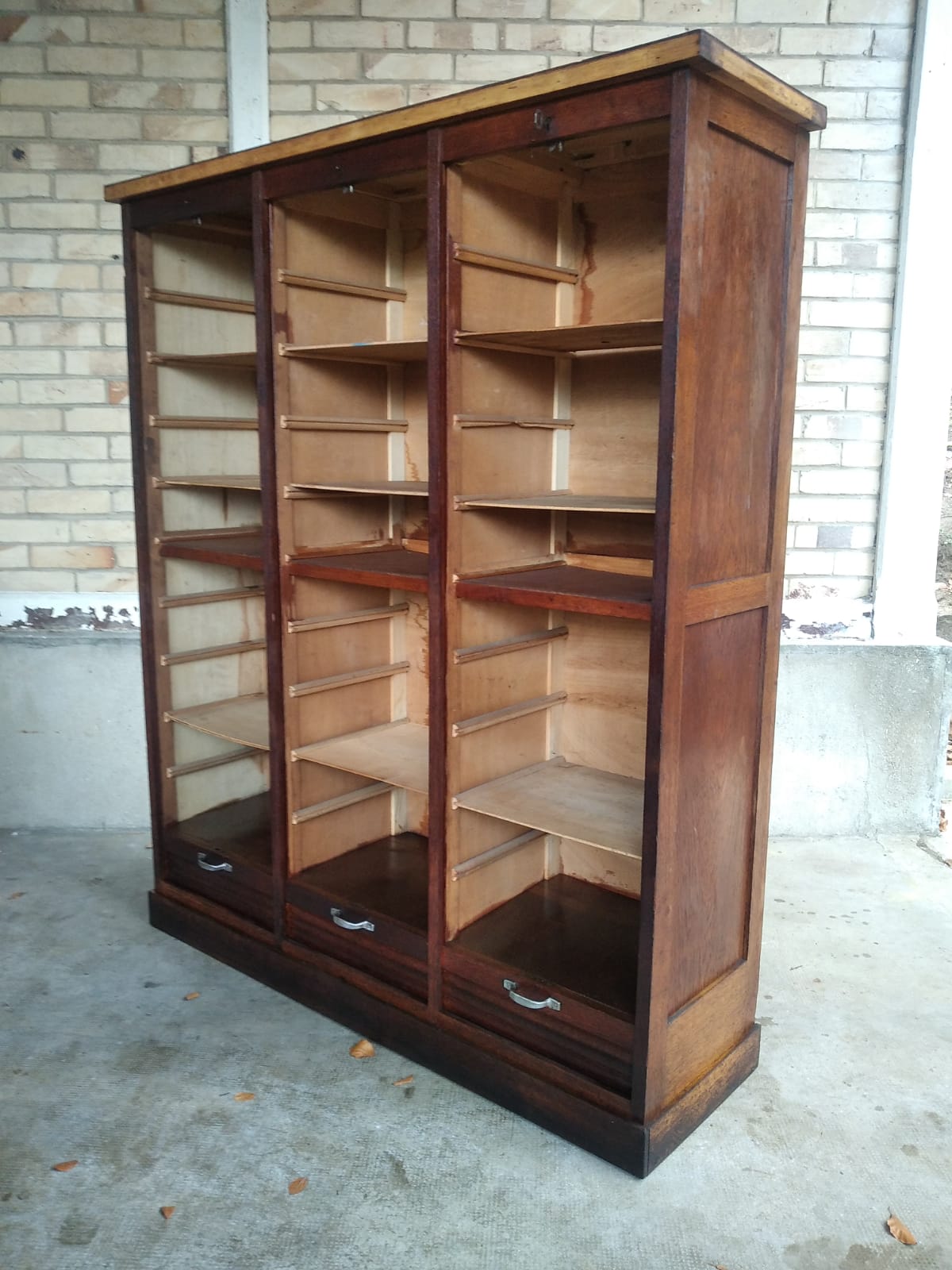 Vintage triple curtained filing cabinet, old 1930