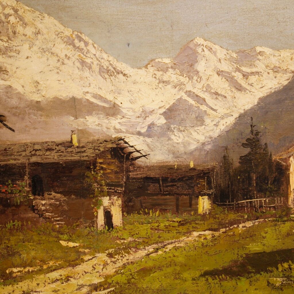 Italian signed mountain landscape painting from 20th century