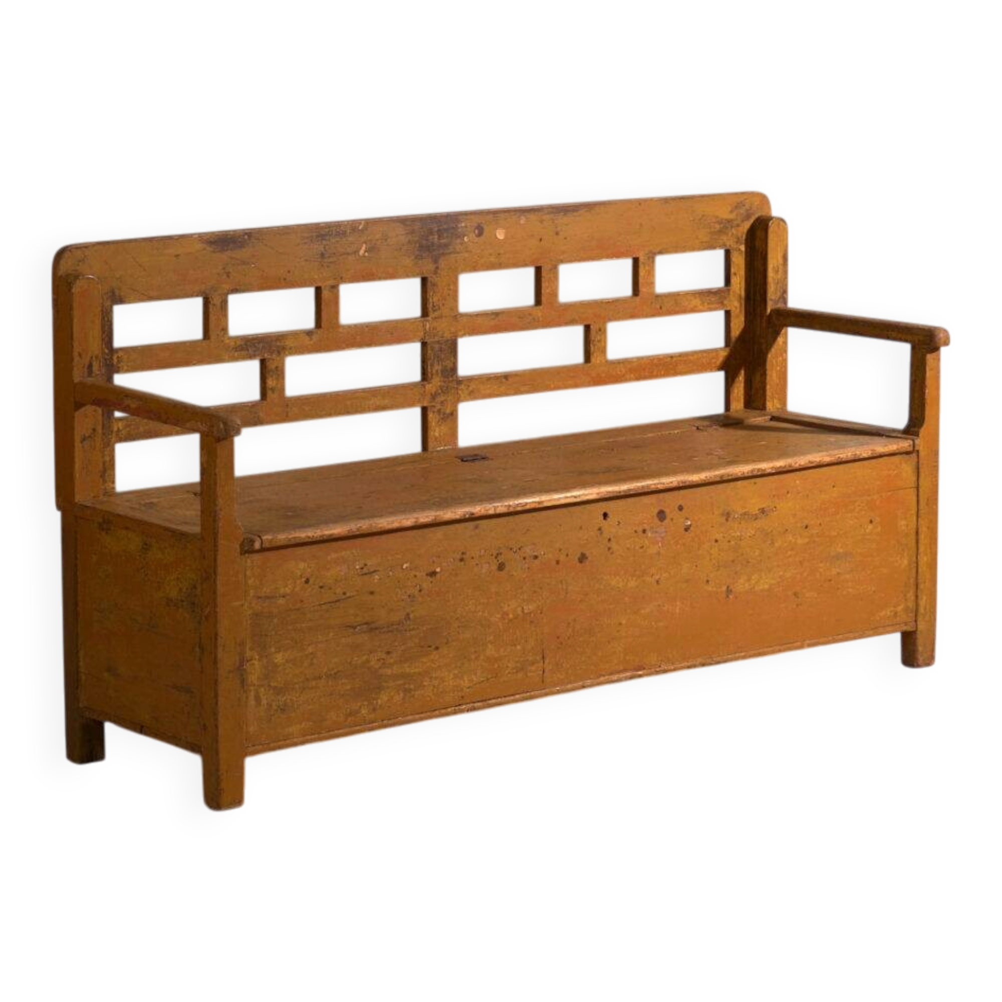 Antique painted pine bank chest – Central Europe, circa 1920