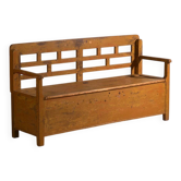 Banc coffre ancien peint en bois de pin – Europe centrale, vers 1920
