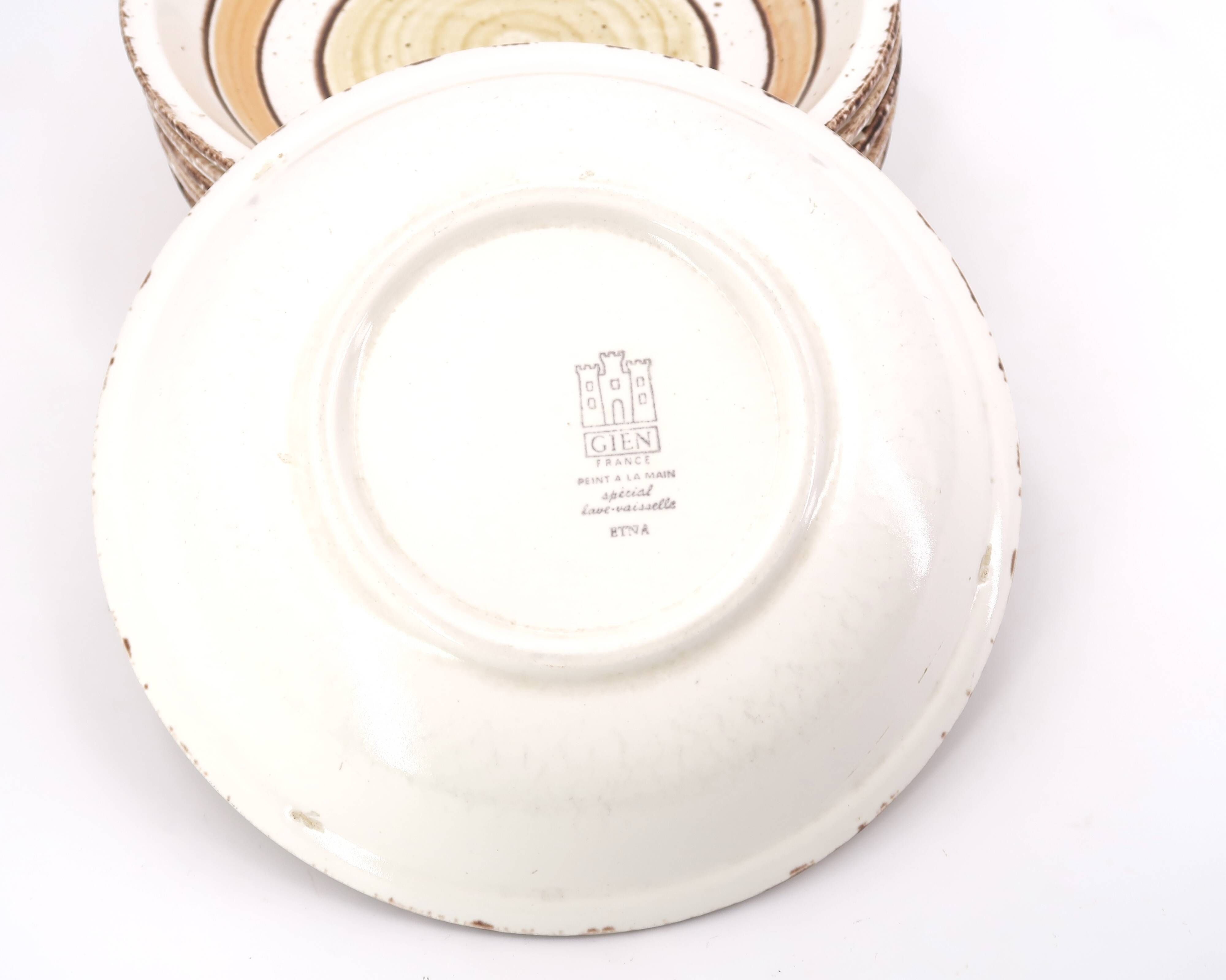 Six soup plates in Gien earthenware, Etna model, 1970s