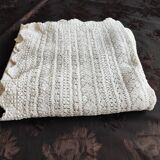 White cotton bedspread - throw with geometric chevron pattern