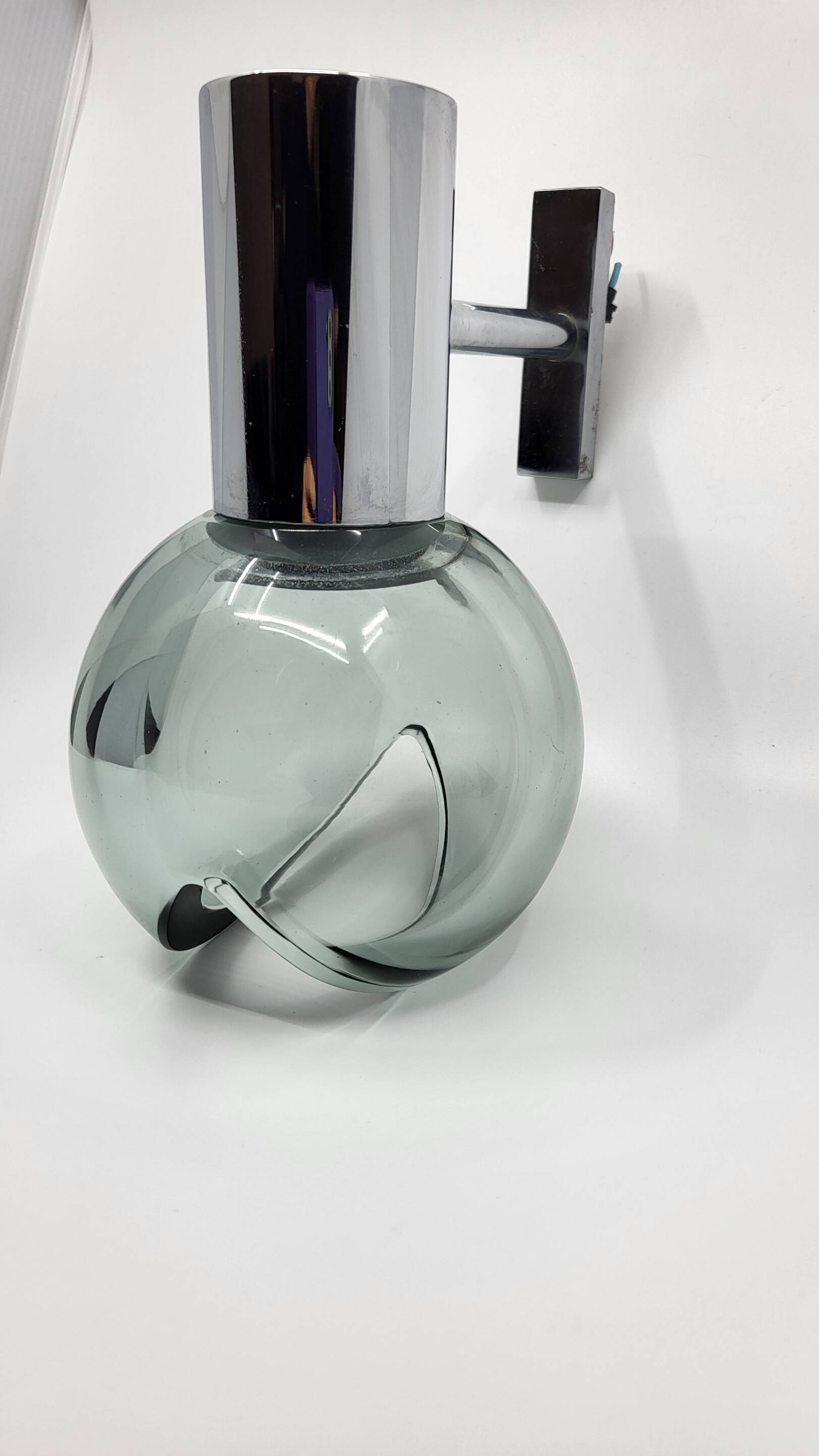 Glass and chrome wall lamp Eye Ball design Space Age Italy 1970