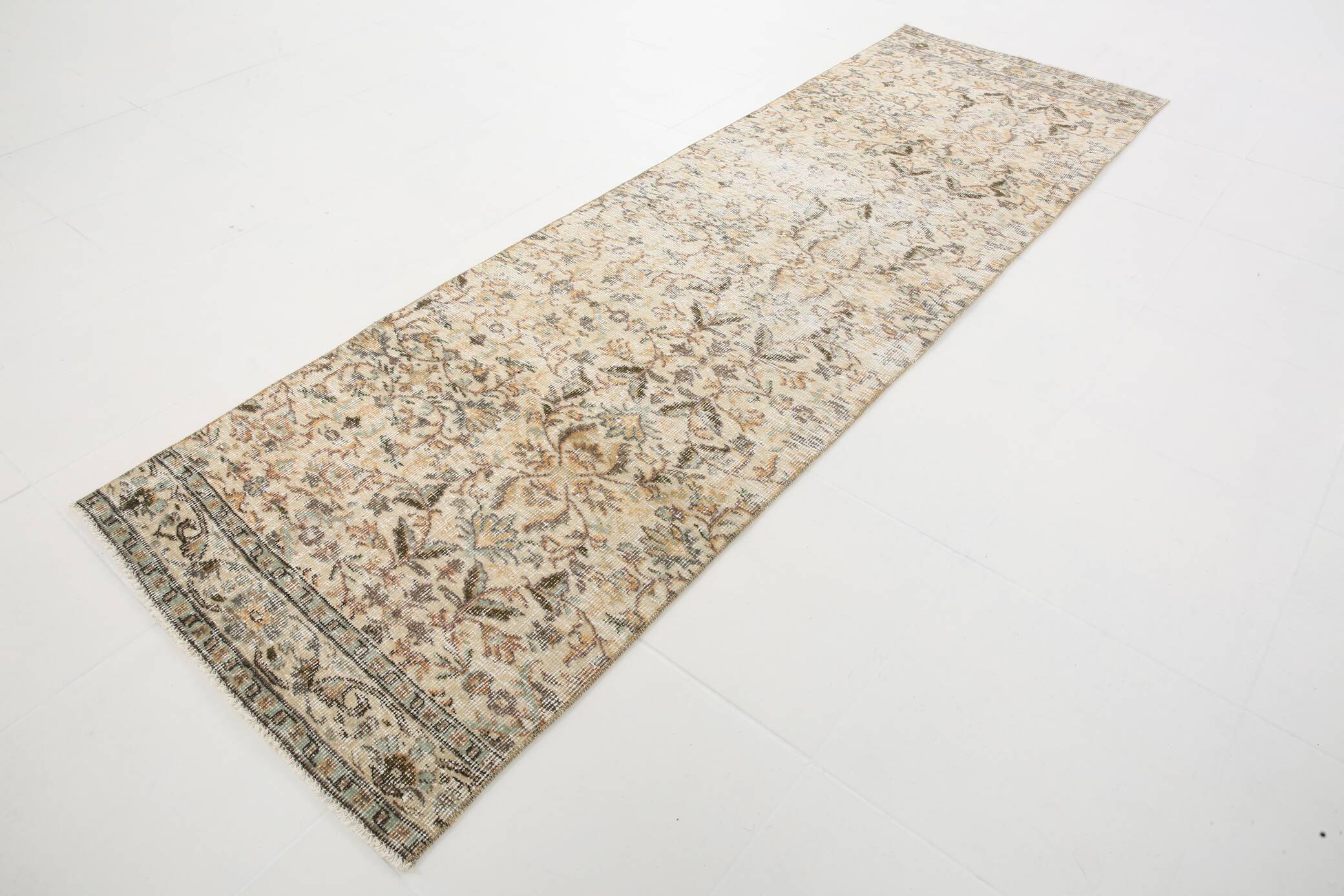 3x10 Beige & Brown Turkish Runner Rug, 84x263Cm