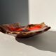 Empty Vallauris pocket in the shape of a leaf, orange and brown iced décor