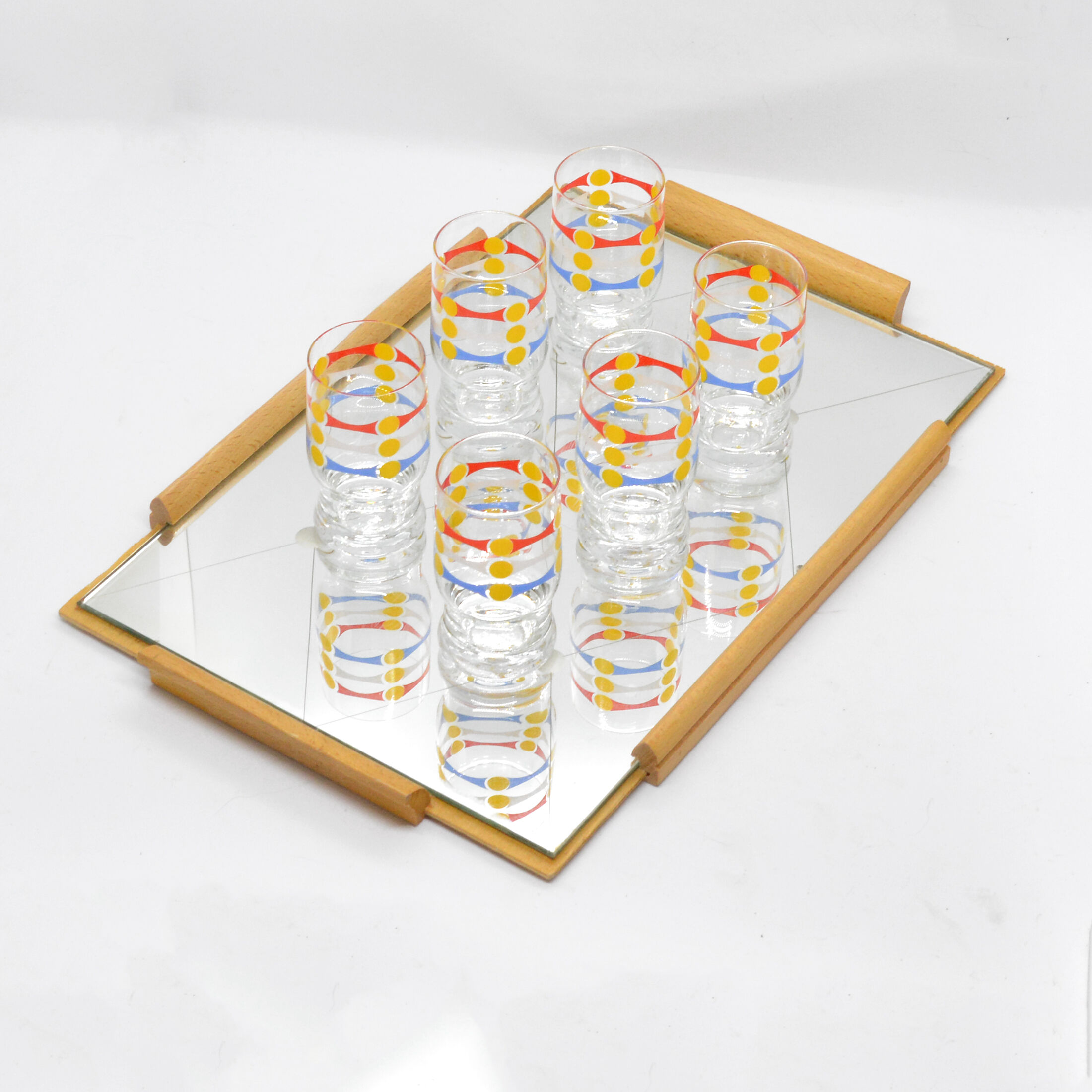 1960 set of 6 glasses with mirror tray, Germany