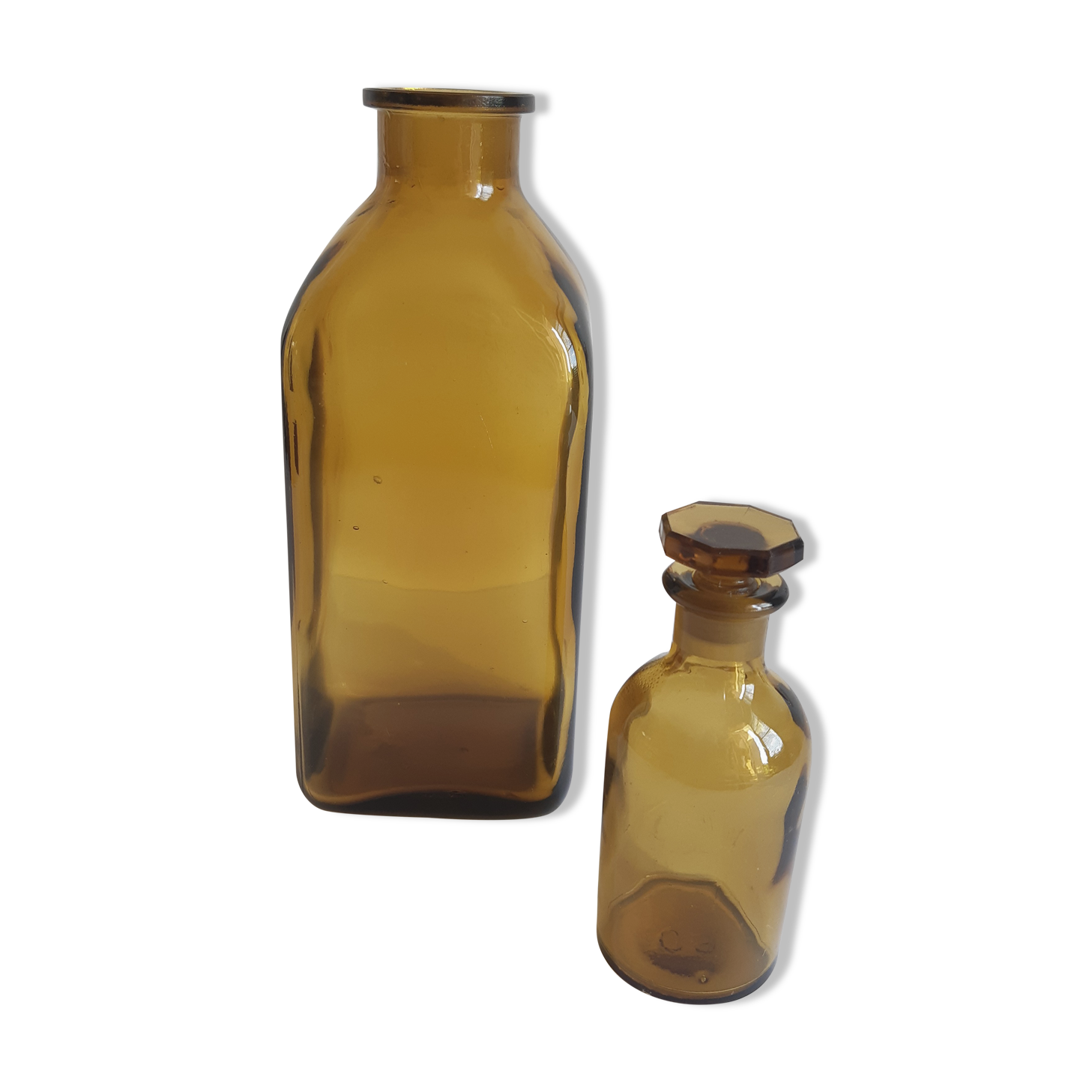 Set of 2 vintage glass bottles