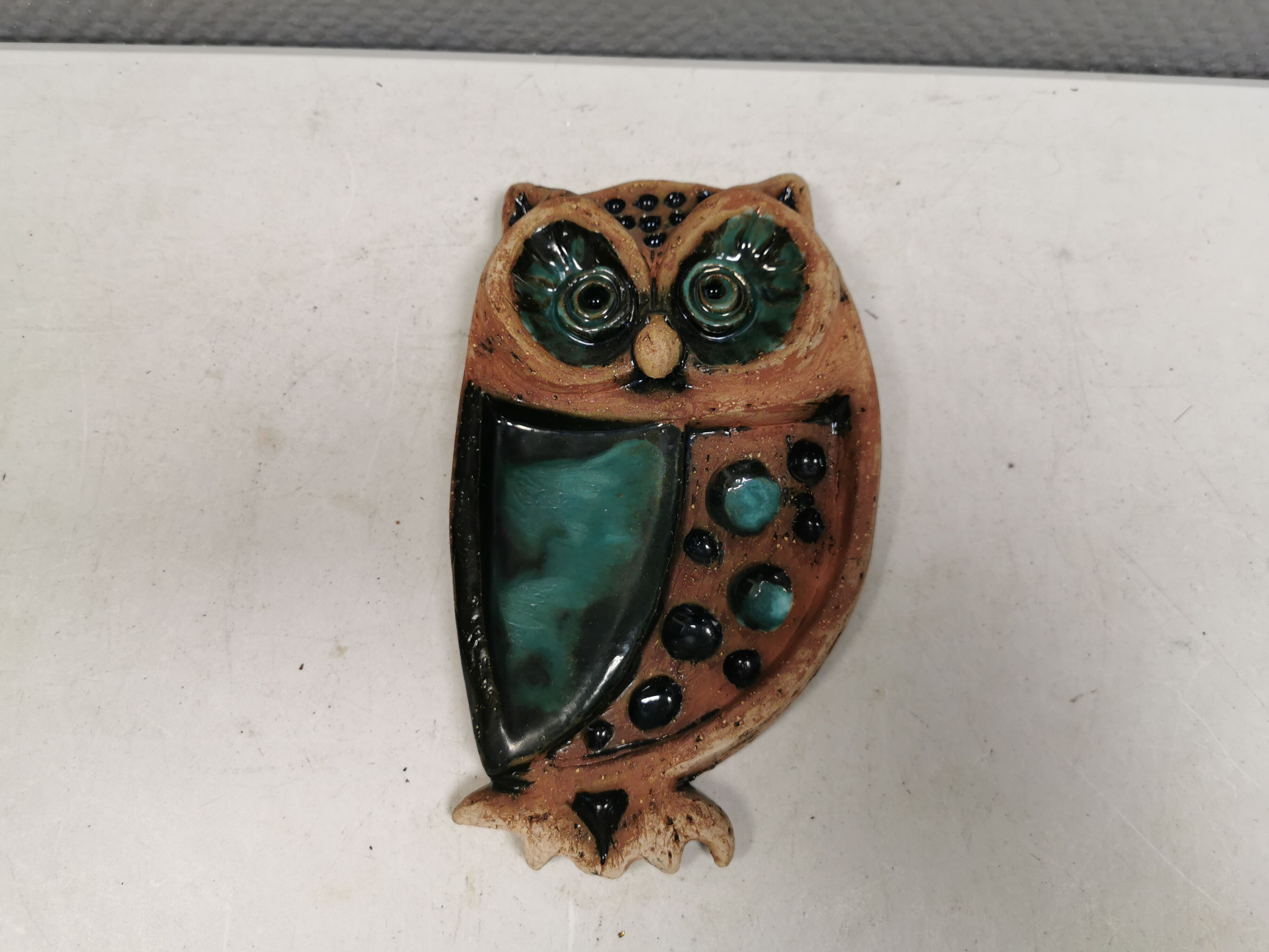 Owl, vintage ceramic wall plaque, Laholm, Sweden, 1970s