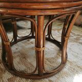 Dark rattan pouf stool with loop cushion
