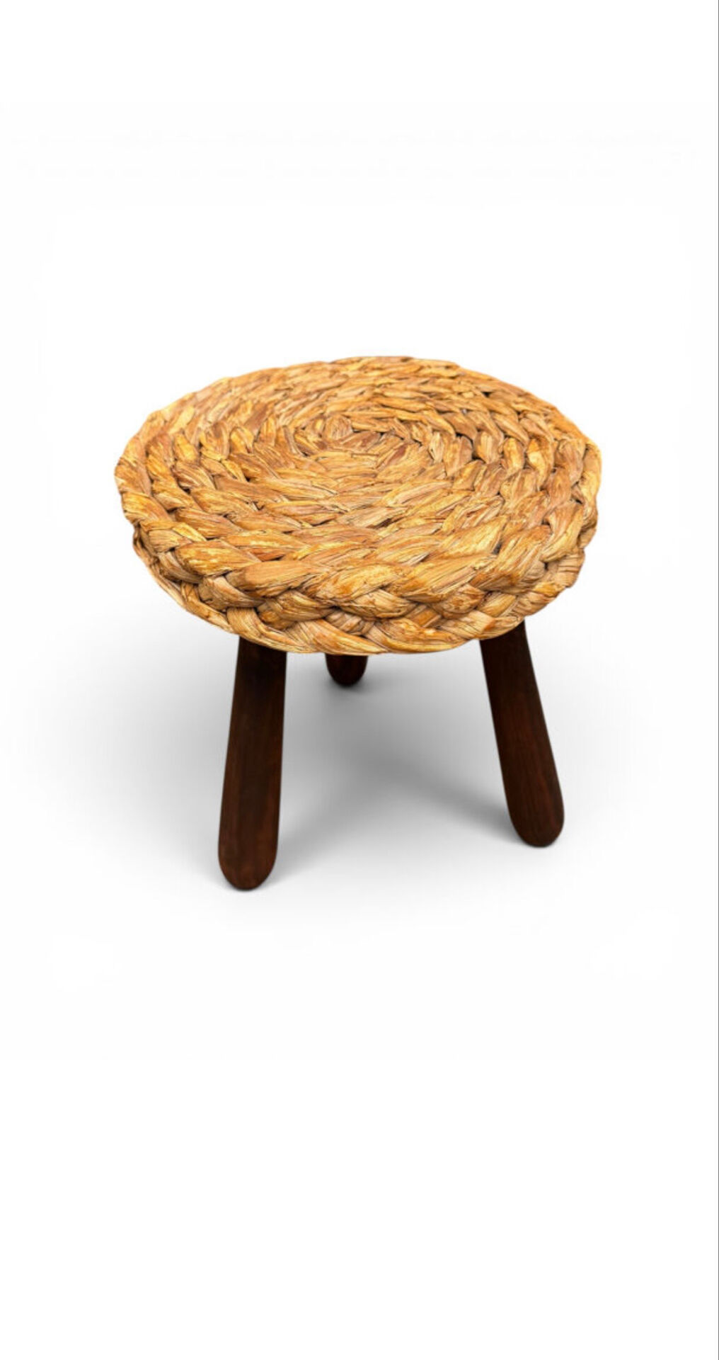 Tabouret tripode en chêne et paille Audoux et Minet 50’s
