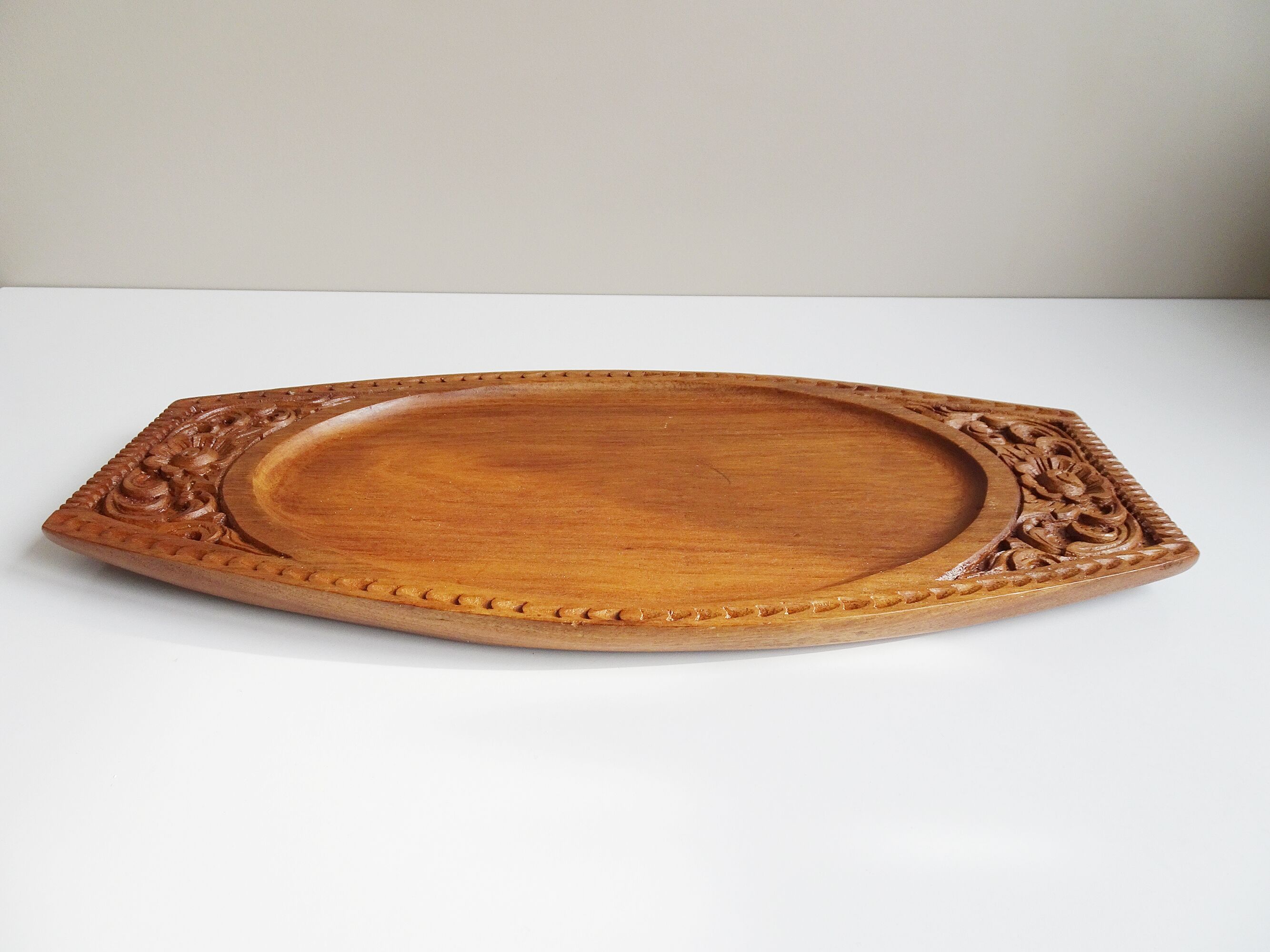 Teak tray hand-carved