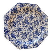 Octagonal blue dessert plate from the late 19th century in earthenware.