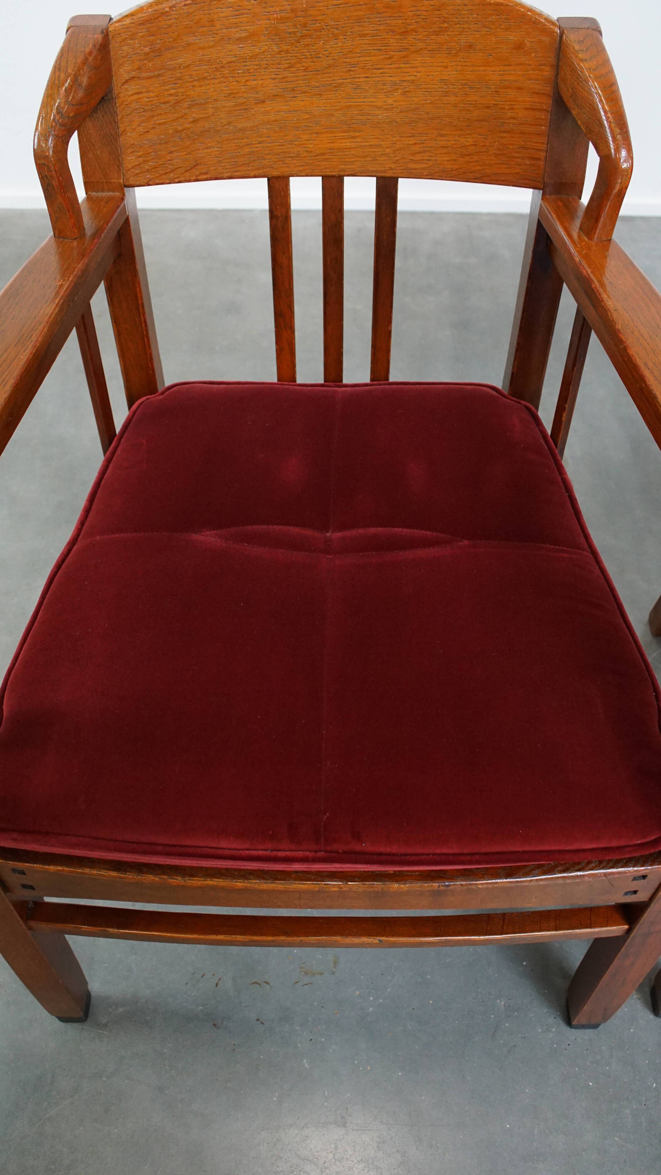 Ensemble de 4 chaises de salle à manger Art Nouveau / Jugendstil avec revêtement rouge