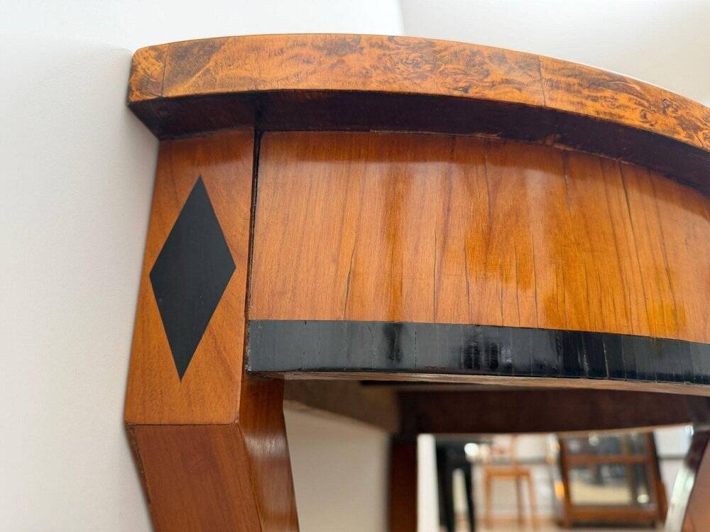 Biedermeier demi-lune console in cherry wood & birch wood, Franconia, 1830