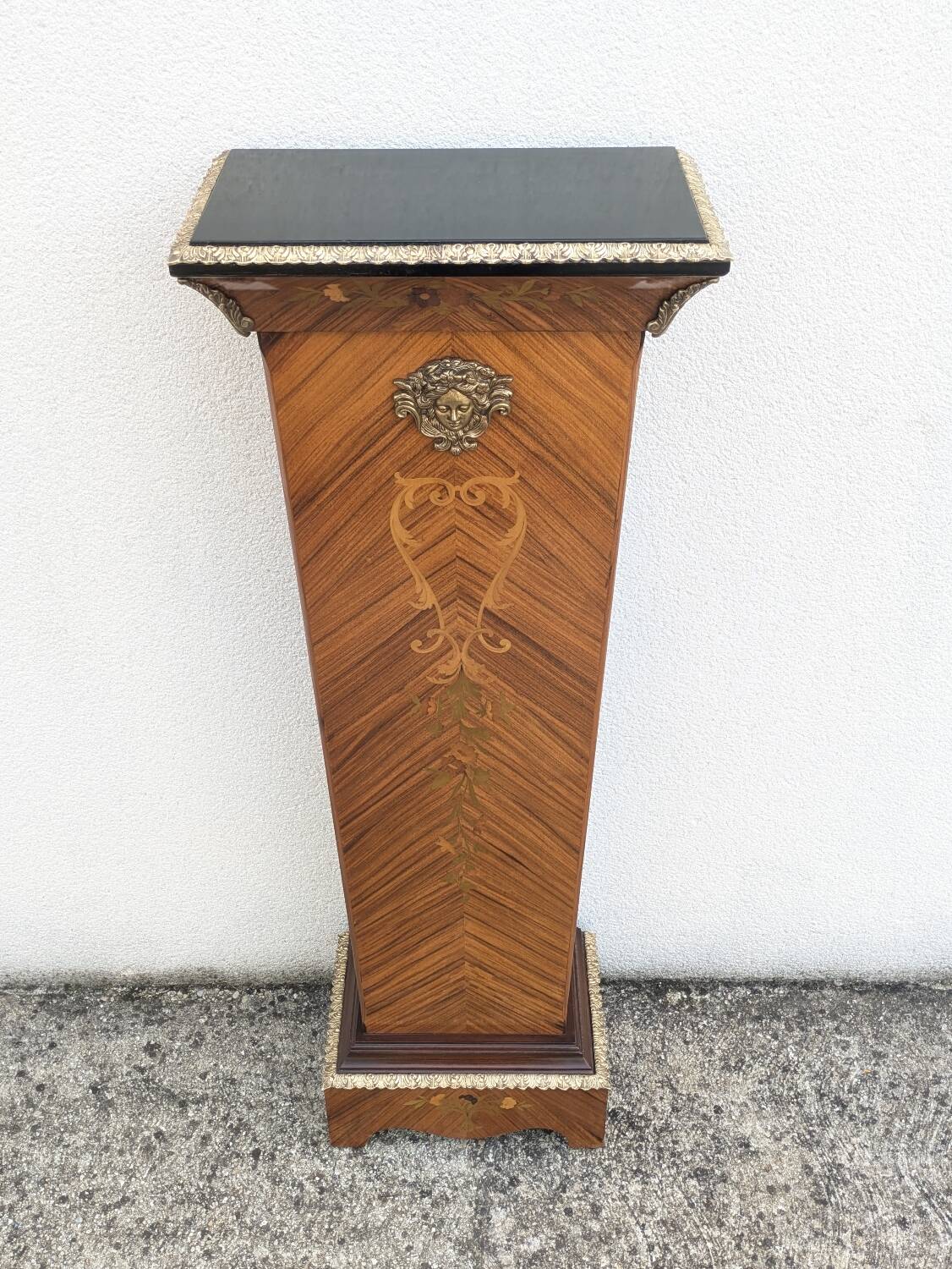 Vintage column in rosewood and bronze marquetry, mid-century