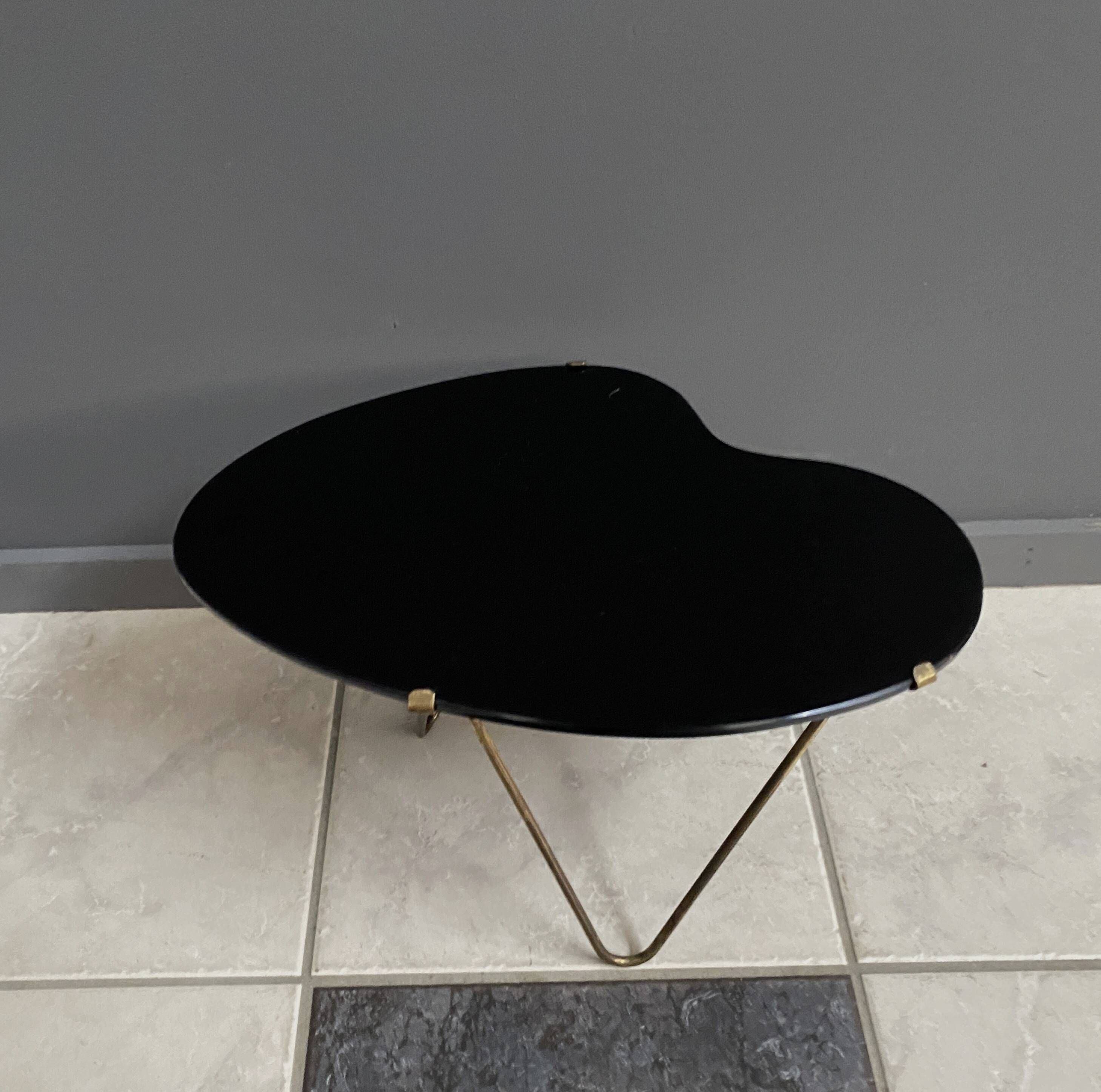 Black Glass kidney shape small side table 1960s