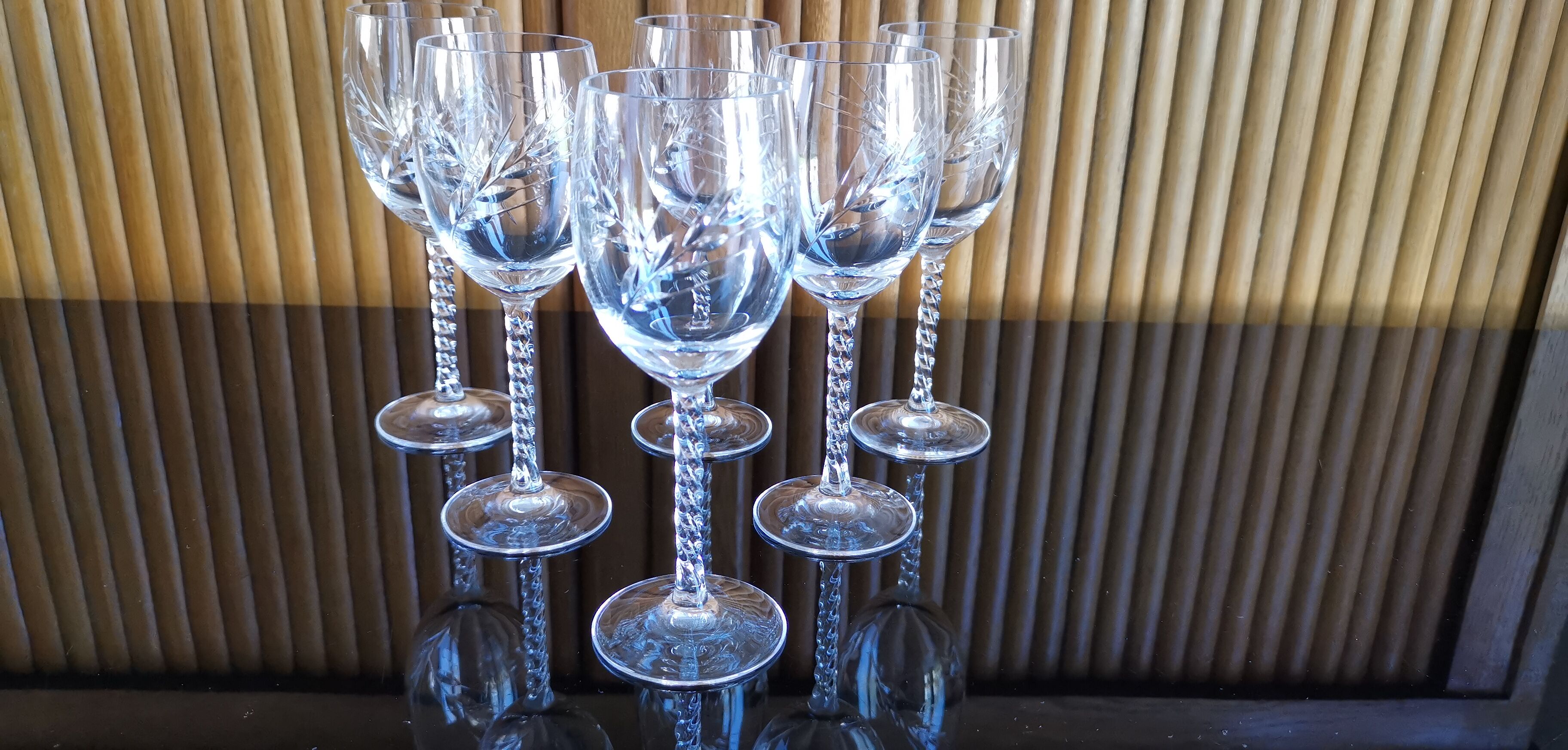 Lot 6 glasses of red wine crystal cut twisted foot Epis Cristal d'Arques