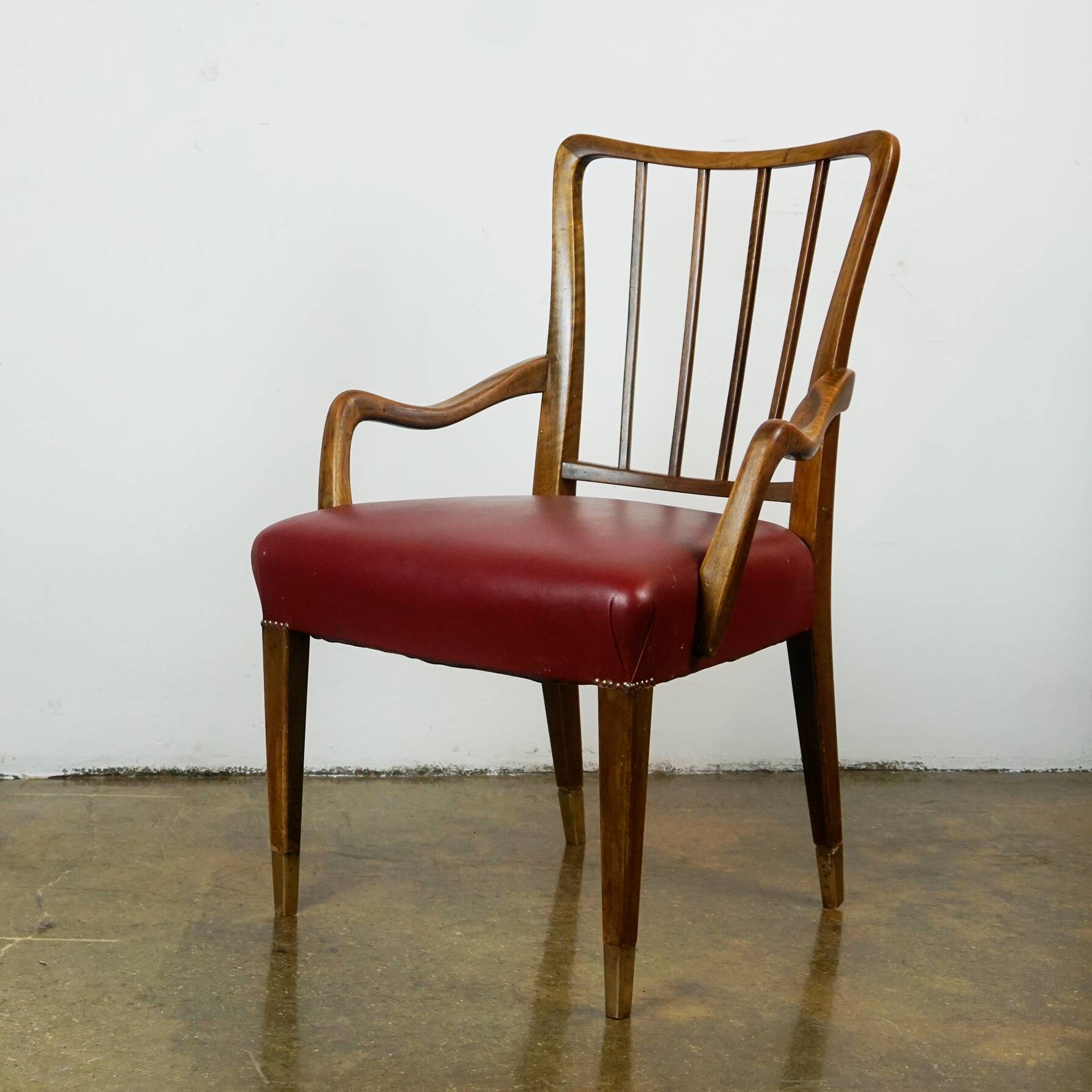 Austrian Dining Chairs in Walnut and Red Leather by Oswald Haerdtl from the Mid-Century