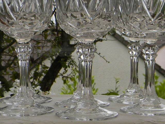 Set of 6 Arques crystal water glasses. Auteuil model.