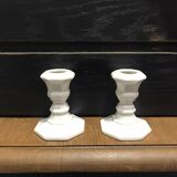 set of 2 vintage white porcelain candlesticks