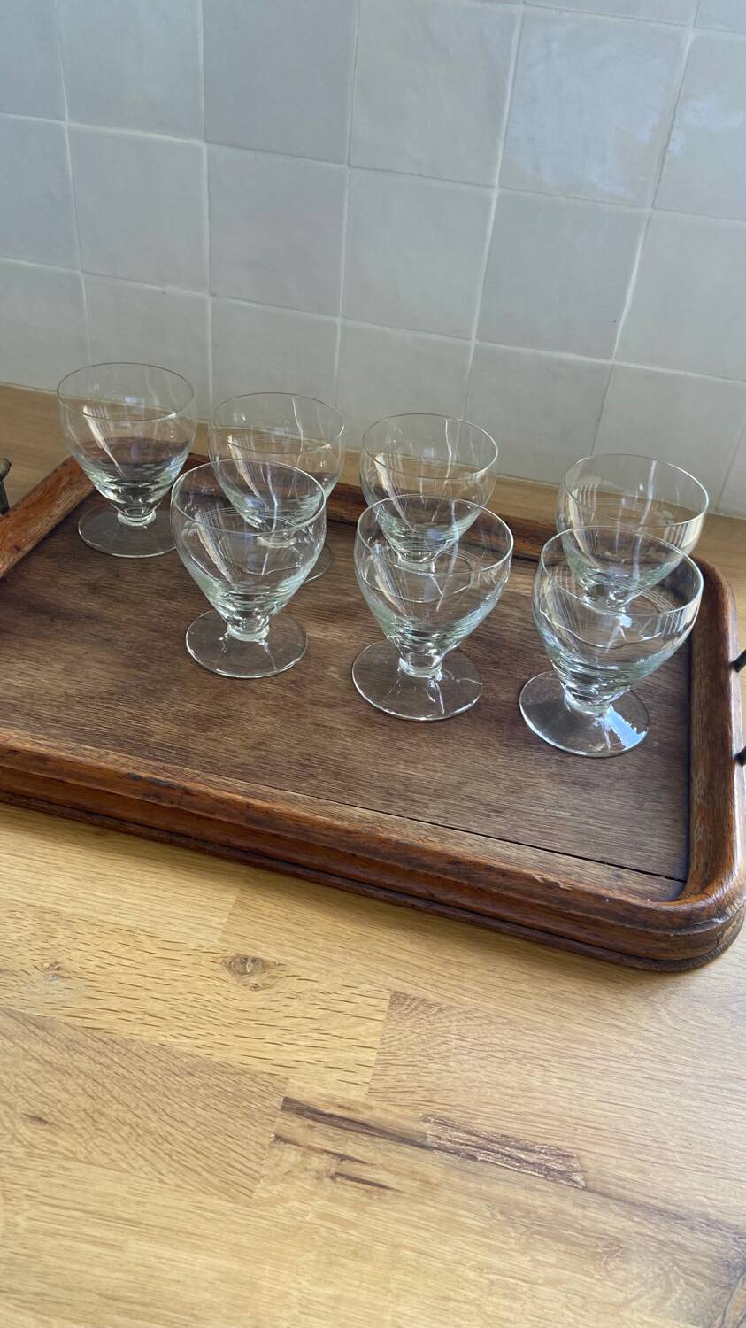 Set de 7 verres à vin gravés vintage 1950