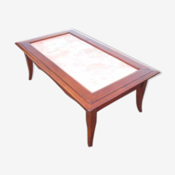 Table de salon en merisier et pierre rose