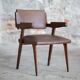 Paire de fauteuils en bois et cuir marron, Italie années 50