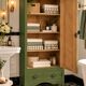 Renovated Art Deco Parisian wardrobe in khaki with original mirror.