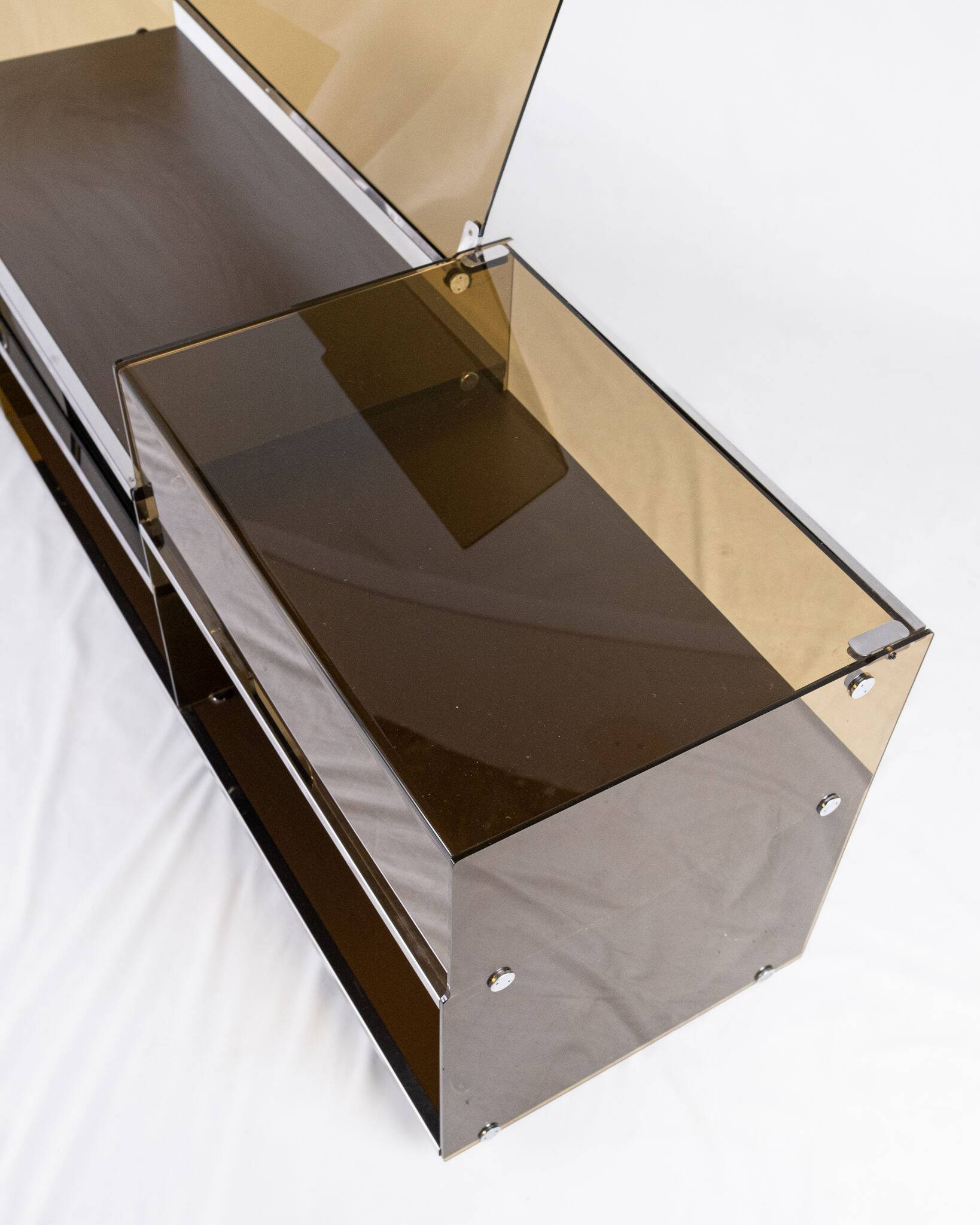 Enfilade or hi-fi unit in smoked plexiglass, France, 1970s