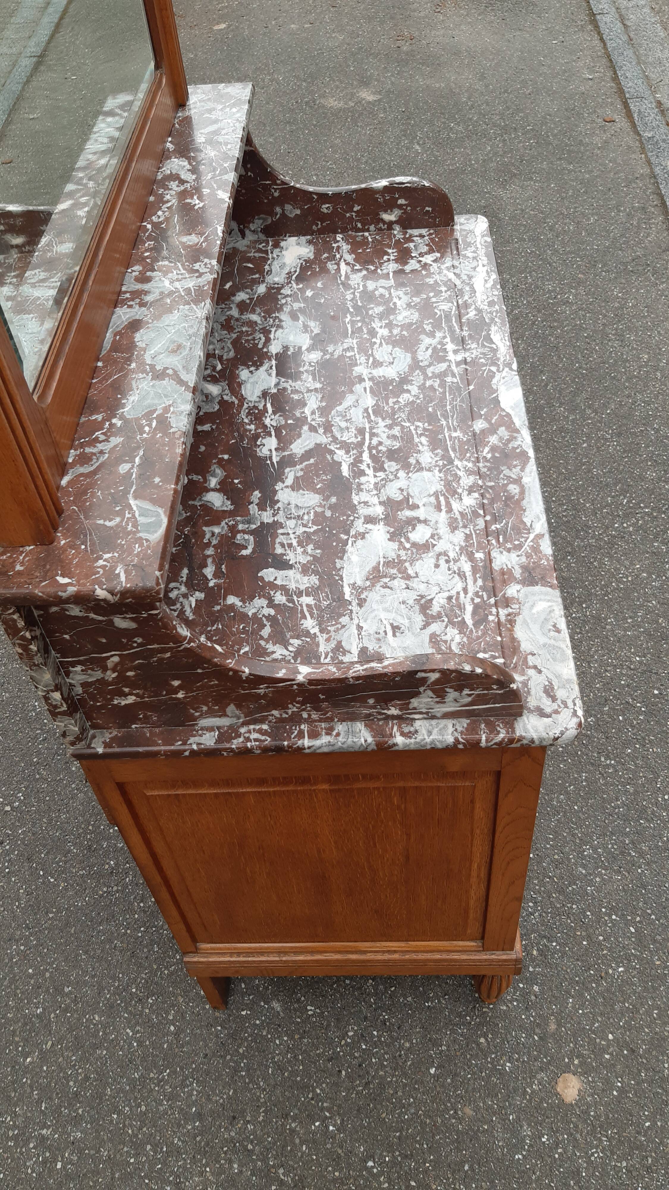 Oak and marble dressing table chest of drawers