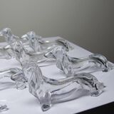 Vintage Gervais Danone knife holders, dachshund design, clear plastic