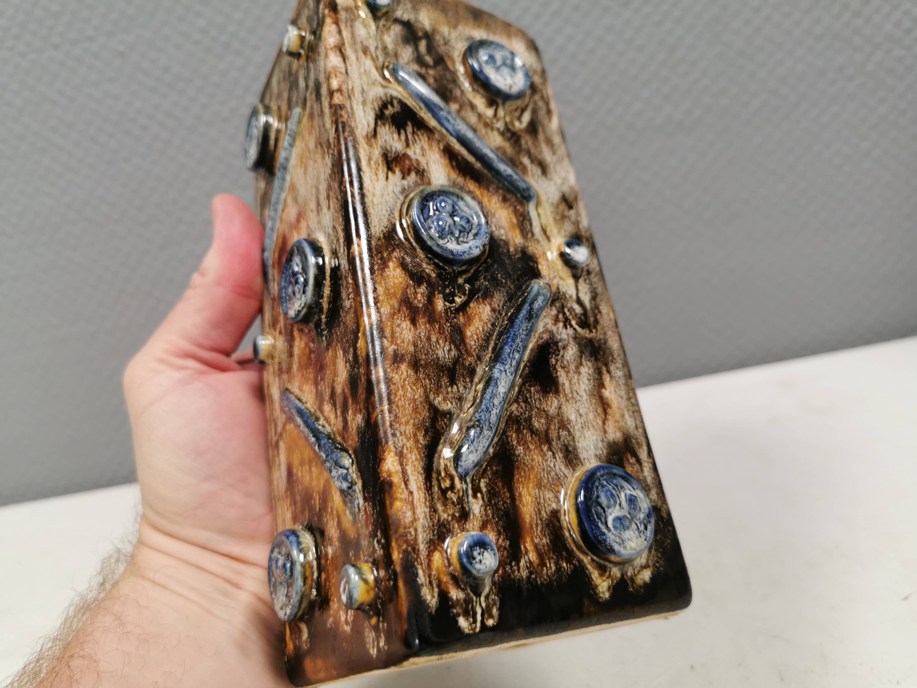 Beautiful square vase with incredible decorations, danish 1980s