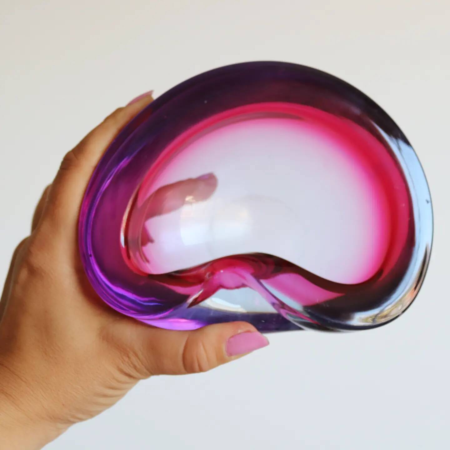 Murano sommerso pink and purple ashtray pocket emptier 1960