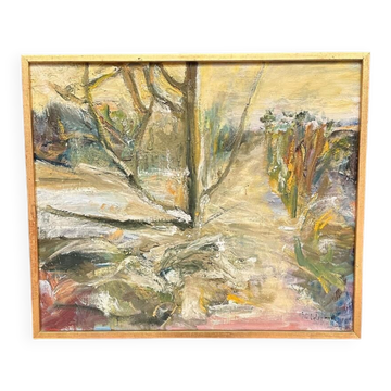 Original Oil on Canvas – “Path Between” – Signed – Vintage & Framed – 57 × 49 Cm (22.4" × 19.3")