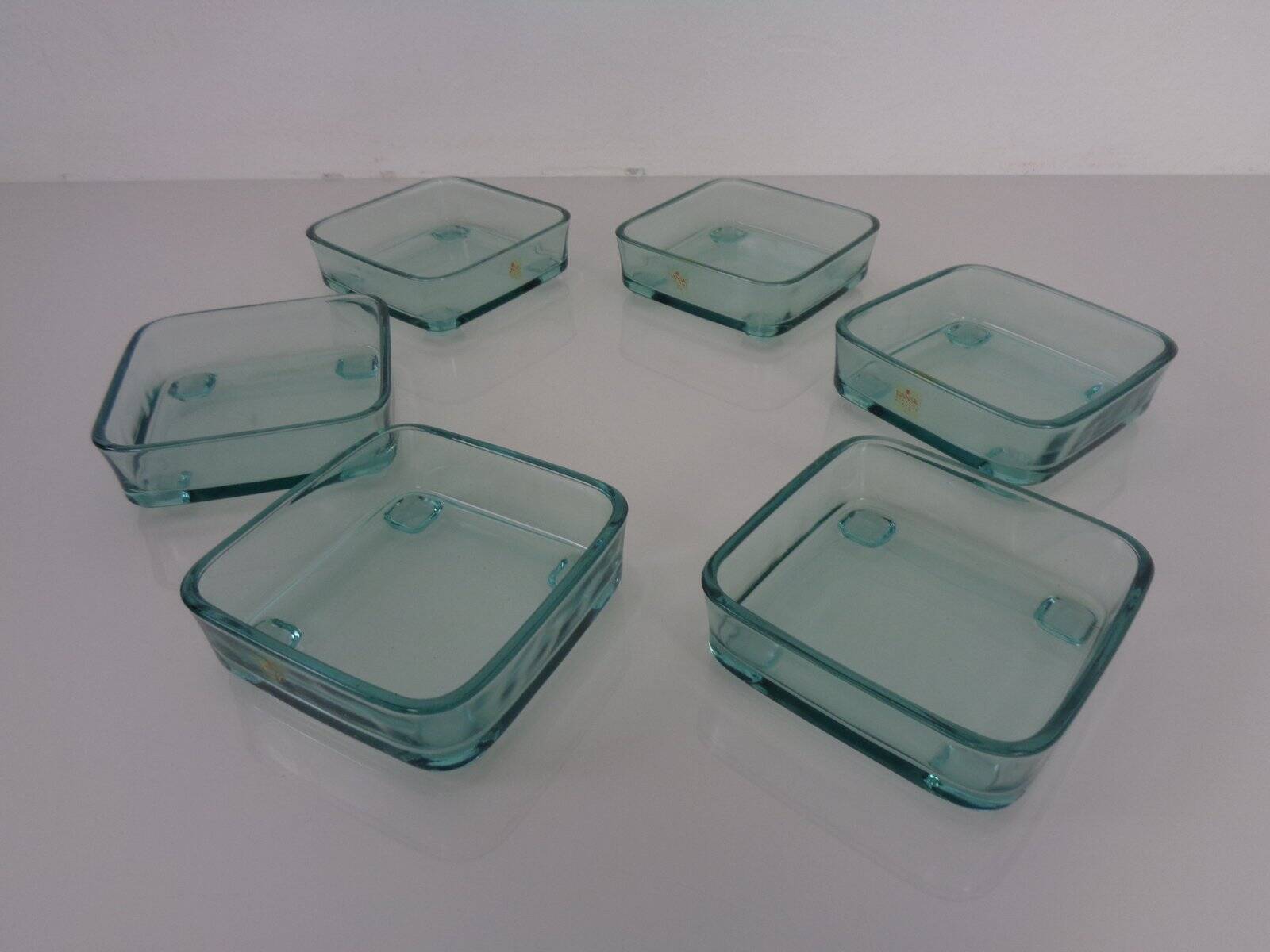 Teak tray with glass bowls by Jens Quistgaard for IHQ Dansk Designs, 1960s, set of 7.