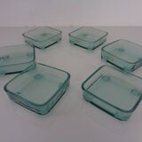 Teak tray with glass bowls by Jens Quistgaard for IHQ Dansk Designs, 1960s, set of 7.