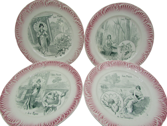Set de 12 assiettes Digoin Sarreguemines XIXème les fleurs french flowers plates