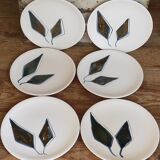 Six ceramic plates with matt enamel 50s