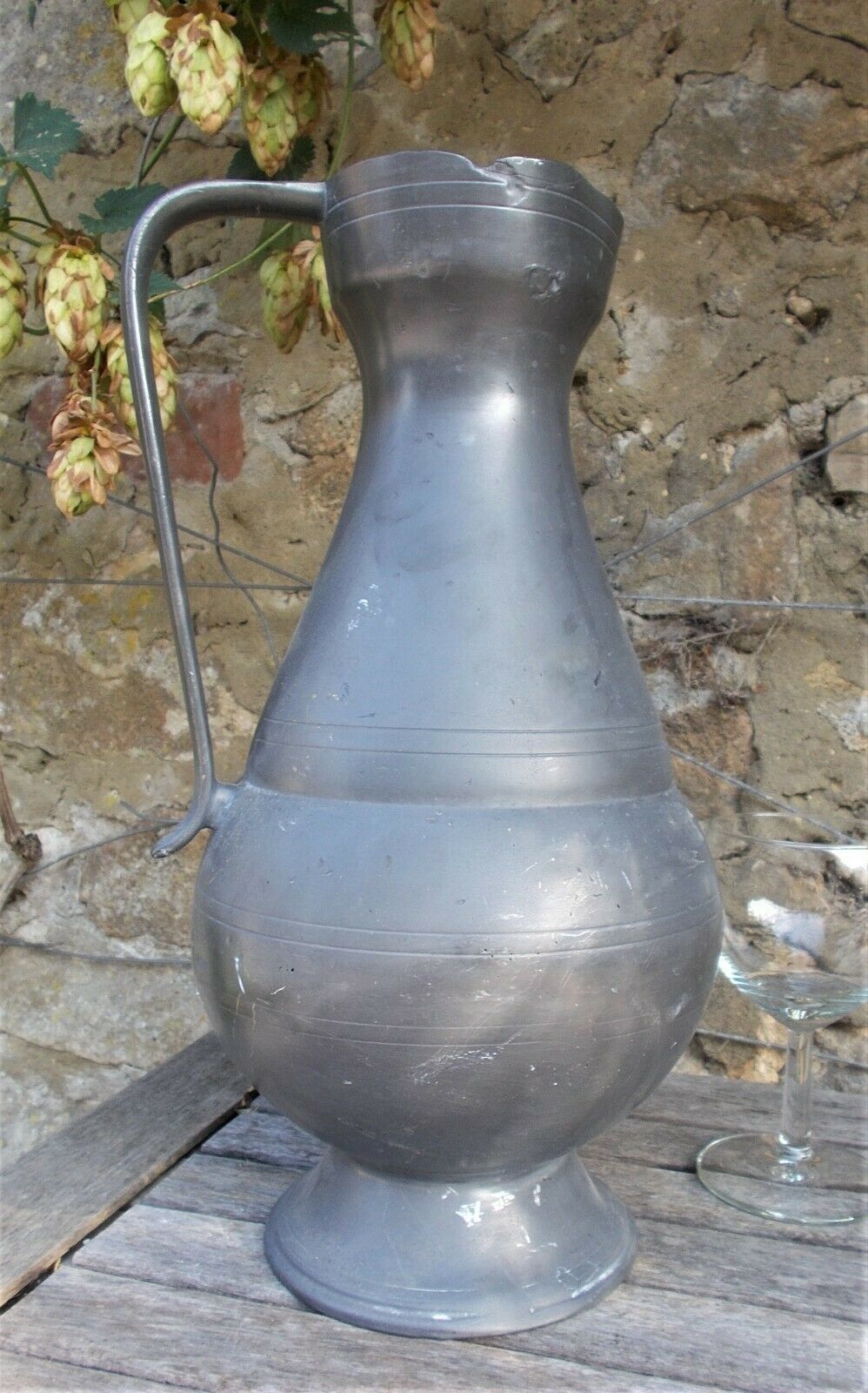 Vintage pewter jug, very large & heavy. ,  French