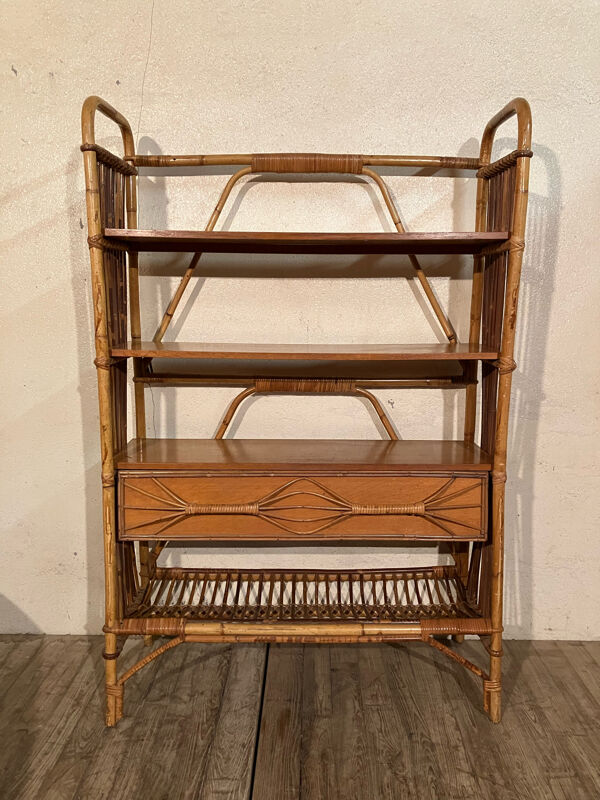 Étagère en rotin Bibliotheque Tiroir