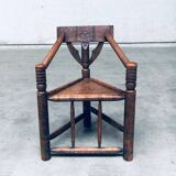 Brutalist Carved Oak Tripod Monk Chair, Sweden, 1930s