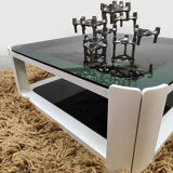 Vintage Italian space age design smoked glass coffee table 1970